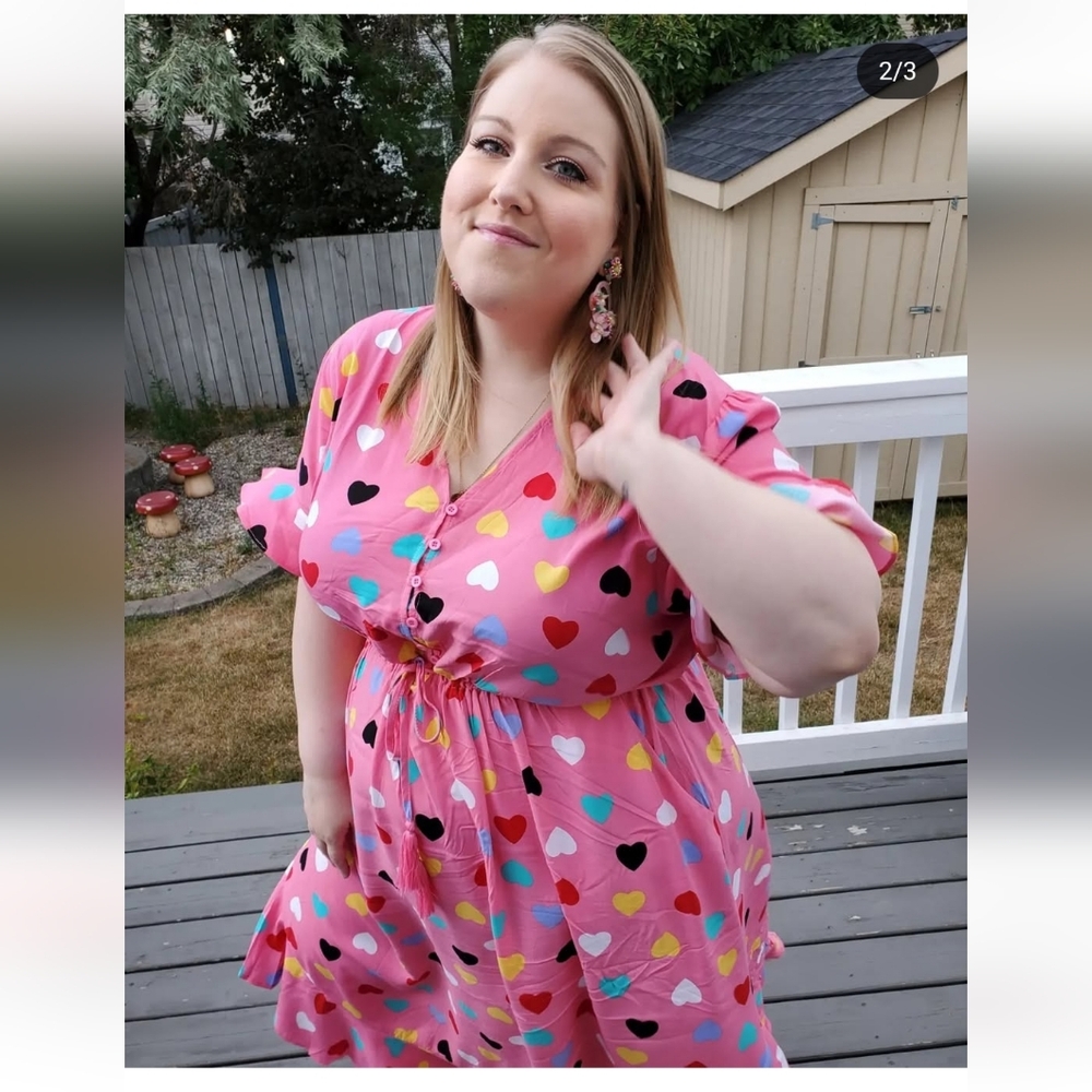 Pink Hearts Frill Dress, Plus Size 18 - Picture 2 of 12